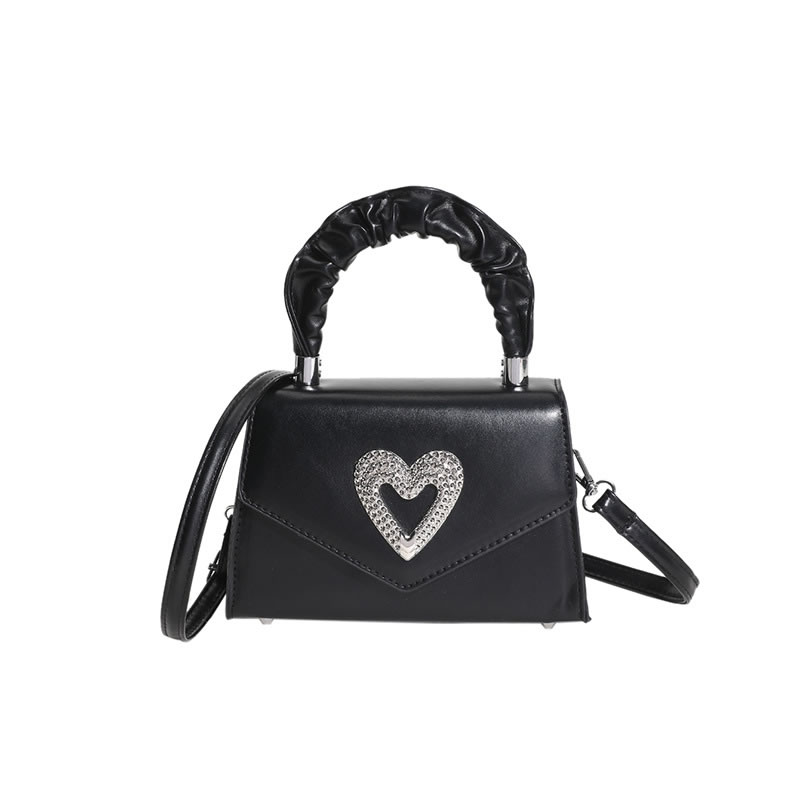 Fashion Black Pu Heart Flip Crossbody Bag