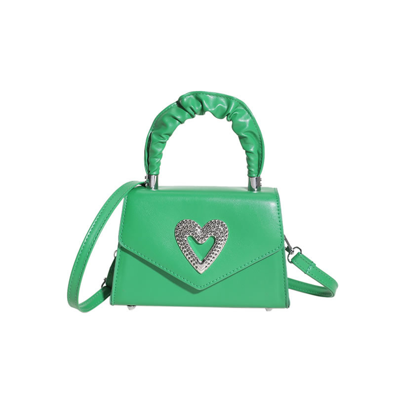 Fashion Green Pu Heart Flip Crossbody Bag