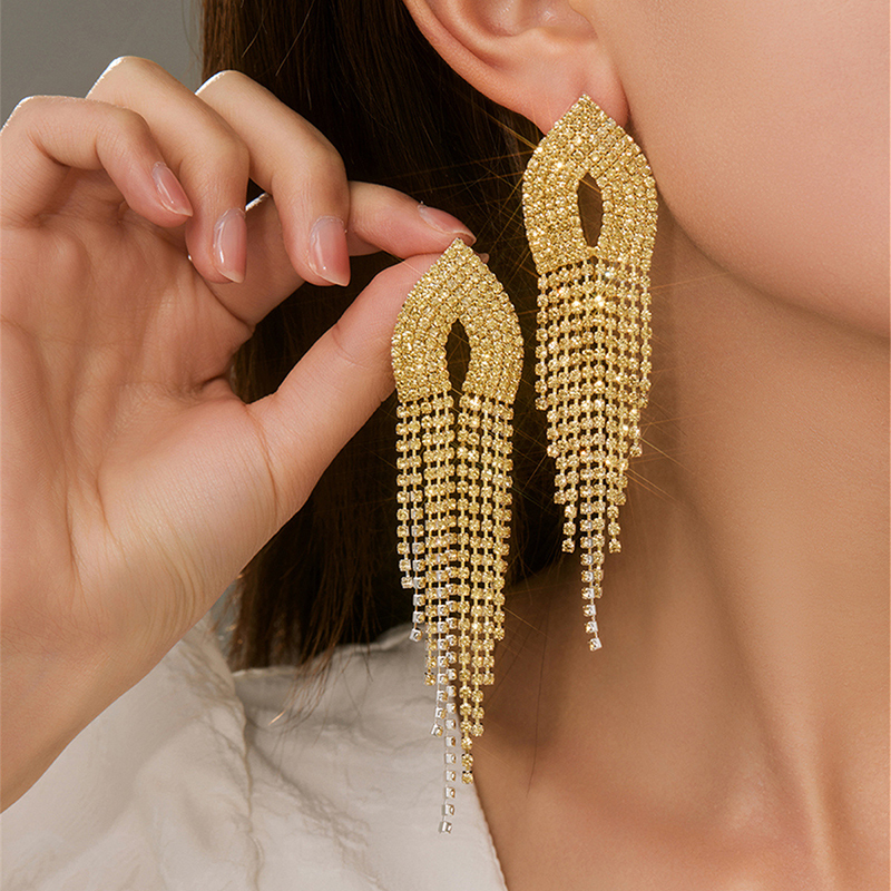 Fashion 11# Alloy Diamond Geometric Tassel Earrings