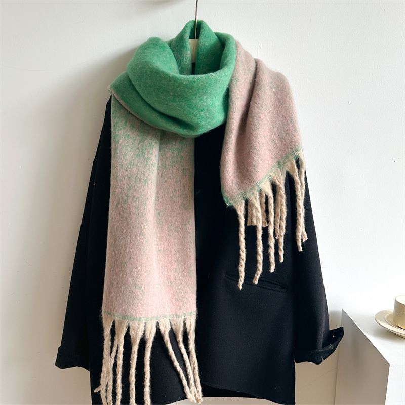 Fashion 8 Pink Green Cashmere Ombre Geometric Fringed Scarf