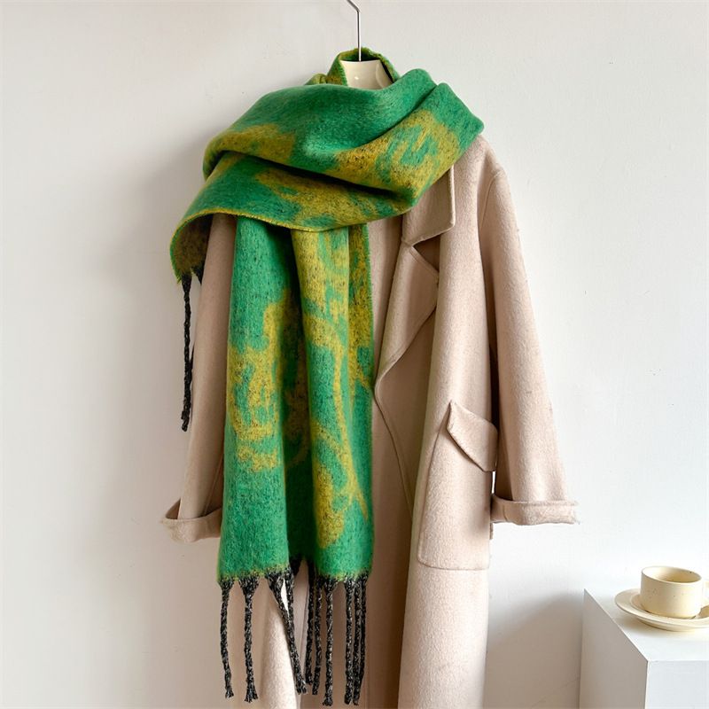 Fashion 8 Yellow Green Cashmere-effect Floral Print Scarf