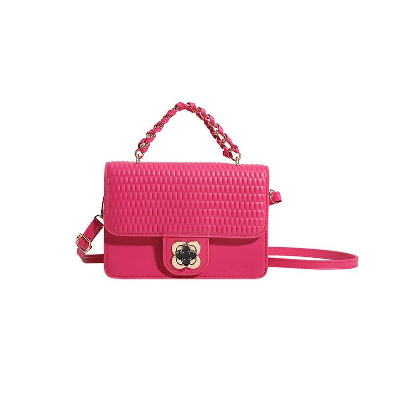 Fashion Rose Red Pu Embossed Plaid Lock Crossbody Bag