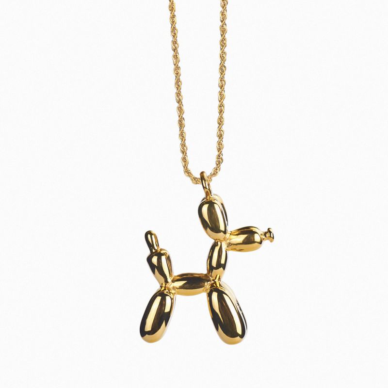 Fashion Gold Necklace (chain Length About 60cm Twist Chain Titanium Steel Balloon Dog Necklace