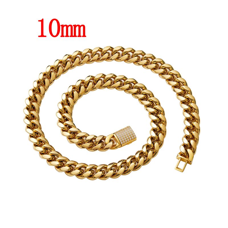Fashion Gold 10mm18 Inches 46cm Stainless Steel Geometric Chain Men's Necklace