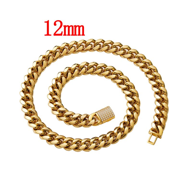 Fashion Gold 12mm Bracelet 22cm Stainless Steel Geometric Chain Men's Bracelet