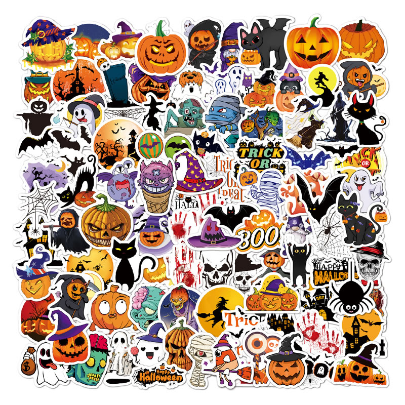 Fashion Children's Halloween 100 Sheets (4-5cm) Pvc Self-adhesive Geometric Halloween Waterproof Sticker
