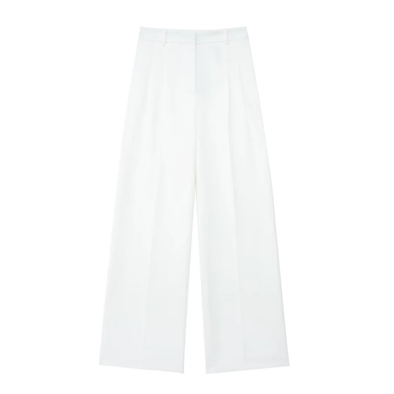 Fashion White Pleated Wide-leg Trousers