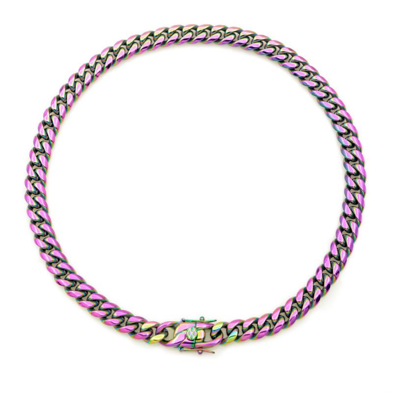 Fashion 10mm14inch/36cm Titanium Steel Colorful Cuban Chain Men Necklace