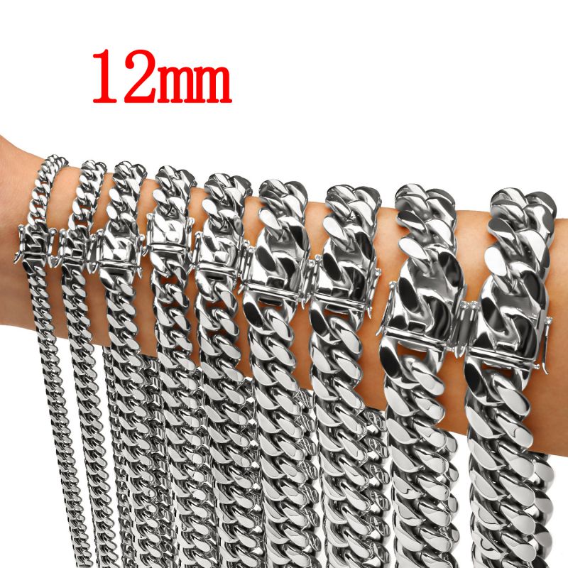 Fashion 12mm Bracelet 22cm Stainless Steel Geometric Chain Men's Bracelet