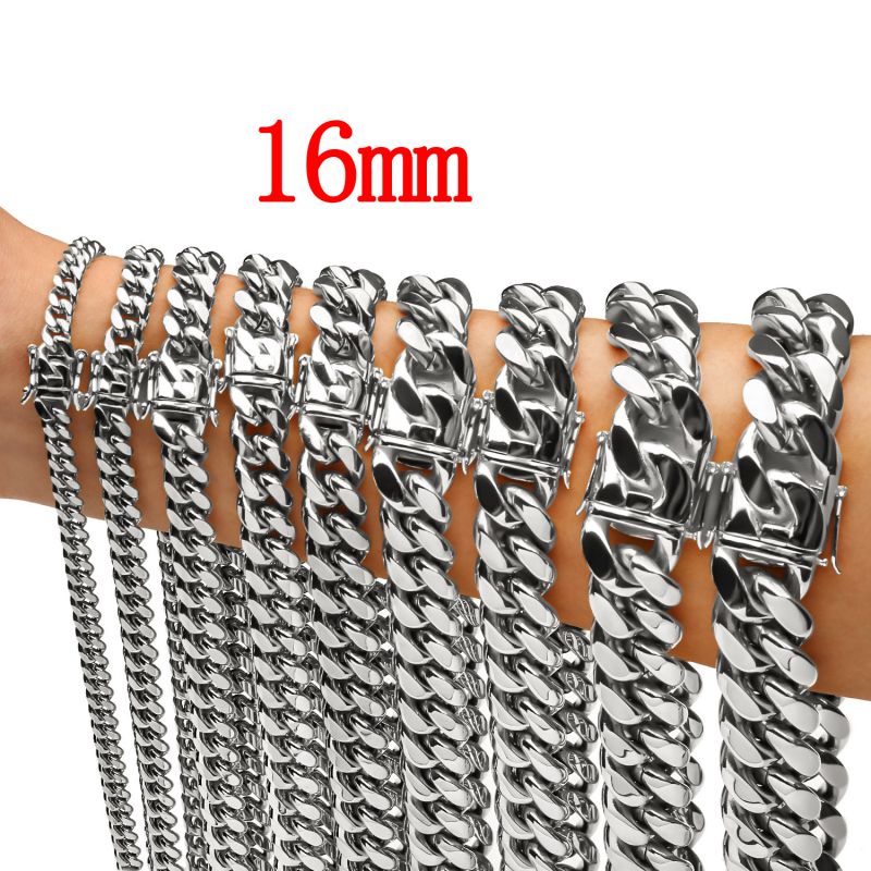 Fashion 16mm Bracelet 23cm Stainless Steel Geometric Chain Men's Bracelet