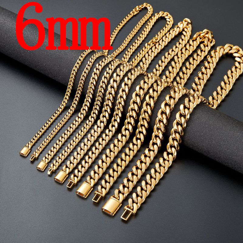 Fashion Gold 6mm16 Inches 41cm Stainless Steel Geometric Chain Men's Necklace