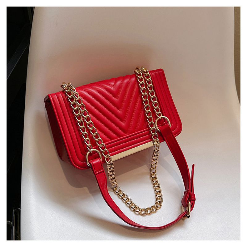 Fashion Red Pu Embroidery Thread Flap Crossbody Bag