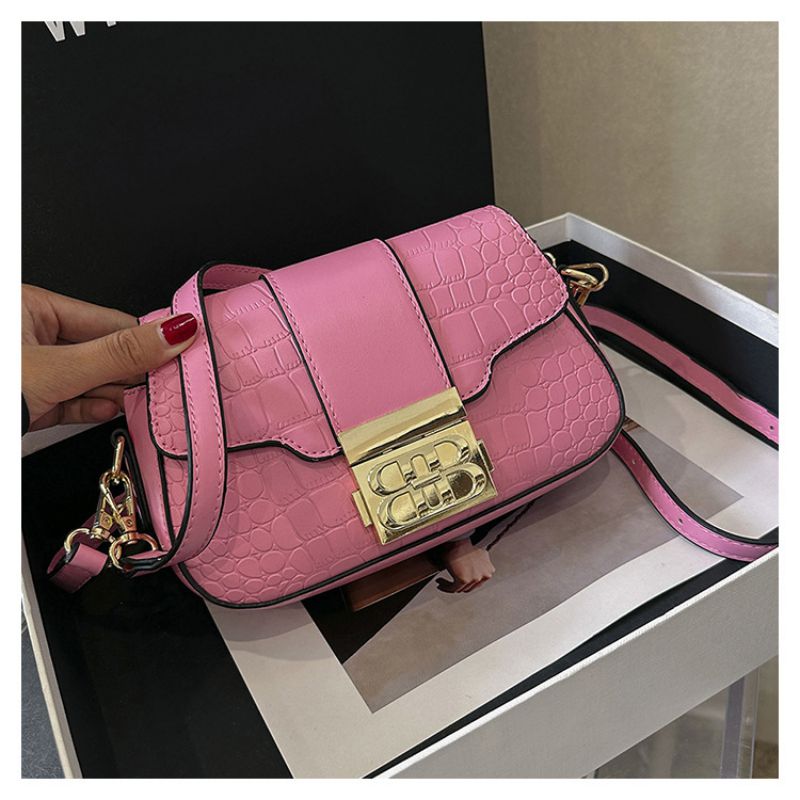 Fashion Pink Pu Head Pattern Lock Messenger Bag
