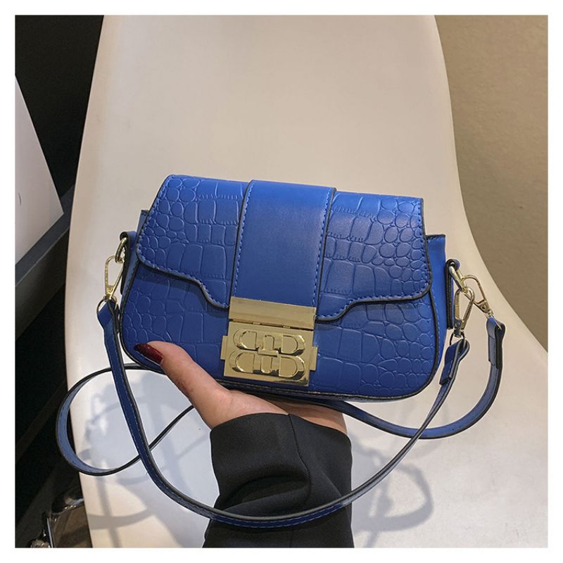 Fashion Blue Pu Head Pattern Lock Messenger Bag