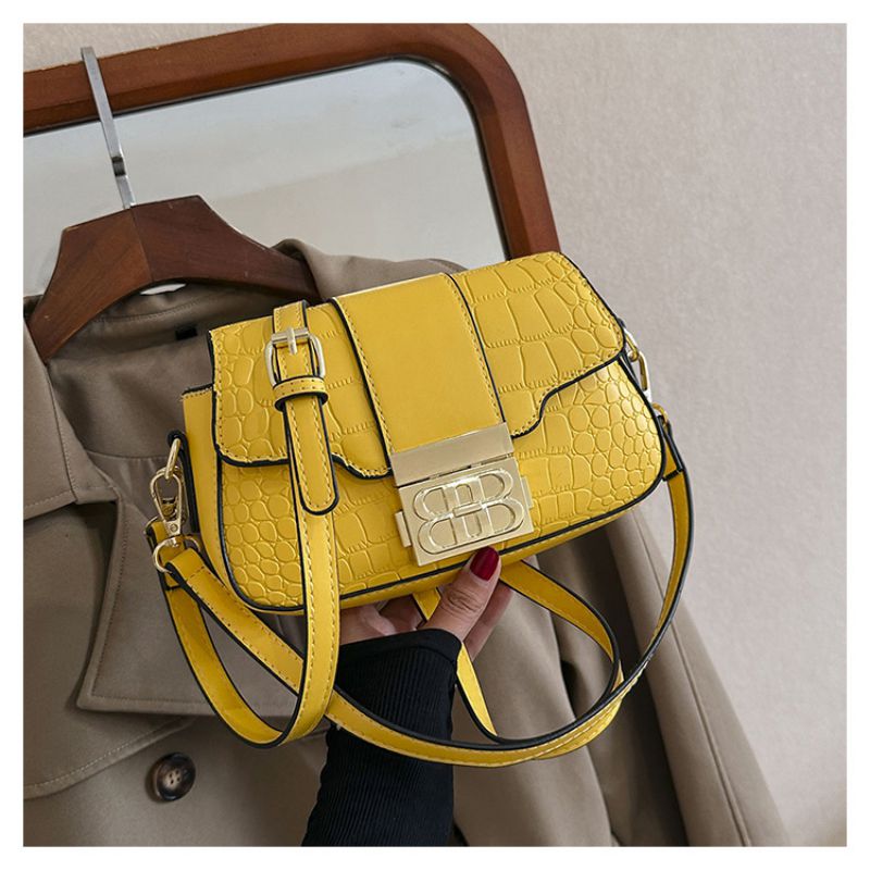 Fashion Yellow Pu Head Pattern Lock Messenger Bag