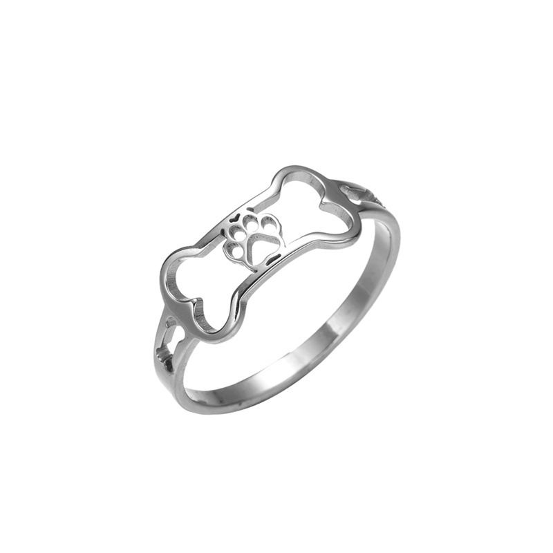 Fashion Silver Titanium Steel Hollow Bone Footprint Ring