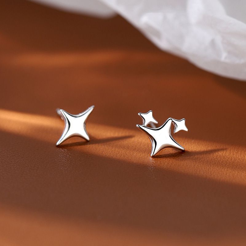 Fashion 2# Metal Diamond Four-pointed Star Stud Earrings