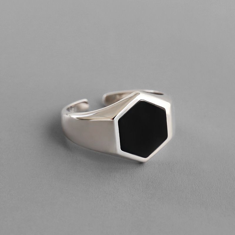 Fashion Silver Metal Epoxy Hexagon Ring
