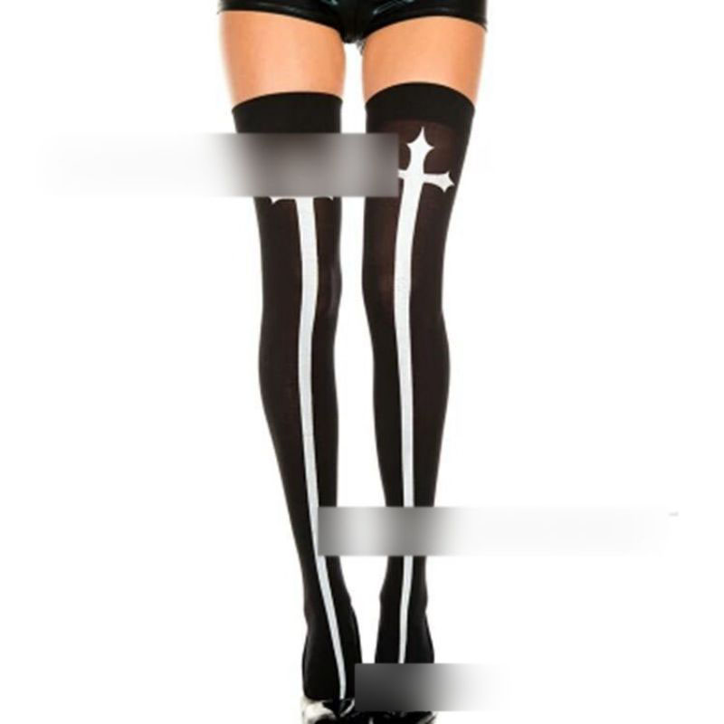 Fashion Black Cross Socks Fabric Skeleton High Knee Socks