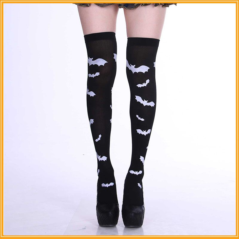 Fashion Bat Socks Textile Print Over The Knee Socks