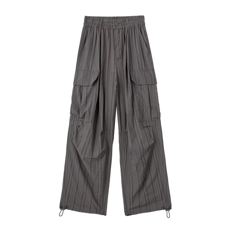 Fashion Dark Gray Cotton Pleated Cargo Trousers