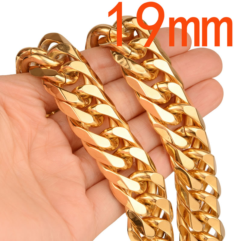 Fashion Gold-19mm40inch/100cm Stainless Steel Geometric Chain Men's Necklace