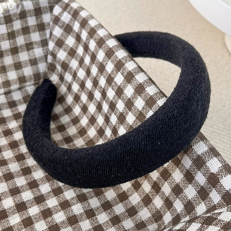Fashion G Black Fabric Plush Wide-brimmed Headband