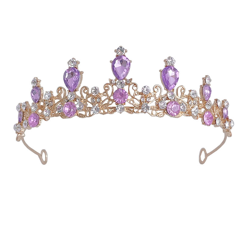 Fashion Golden Purple Alloy Diamond Geometric Crown