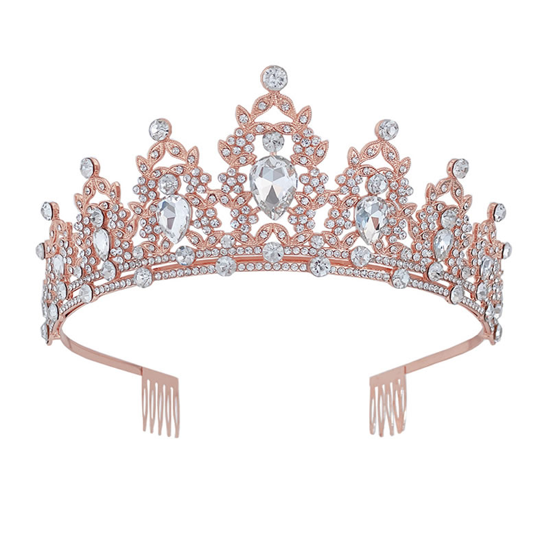 Fashion Rose Gold Comb With White Belt Alloy Diamond Geometric Crown