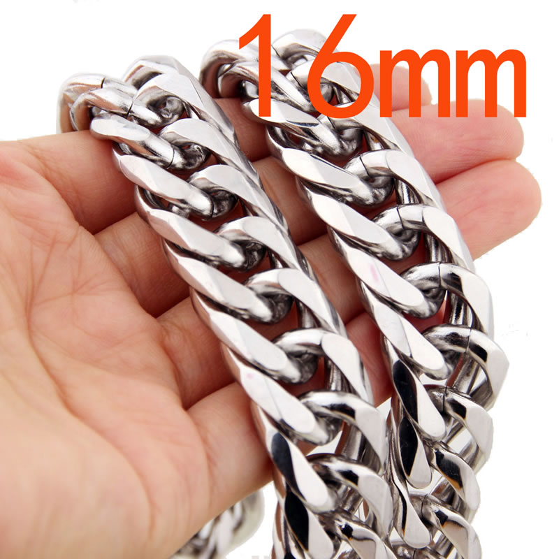 Fashion Silver-16mm40 Inches/100cm Stainless Steel Geometric Chain Men's Necklace