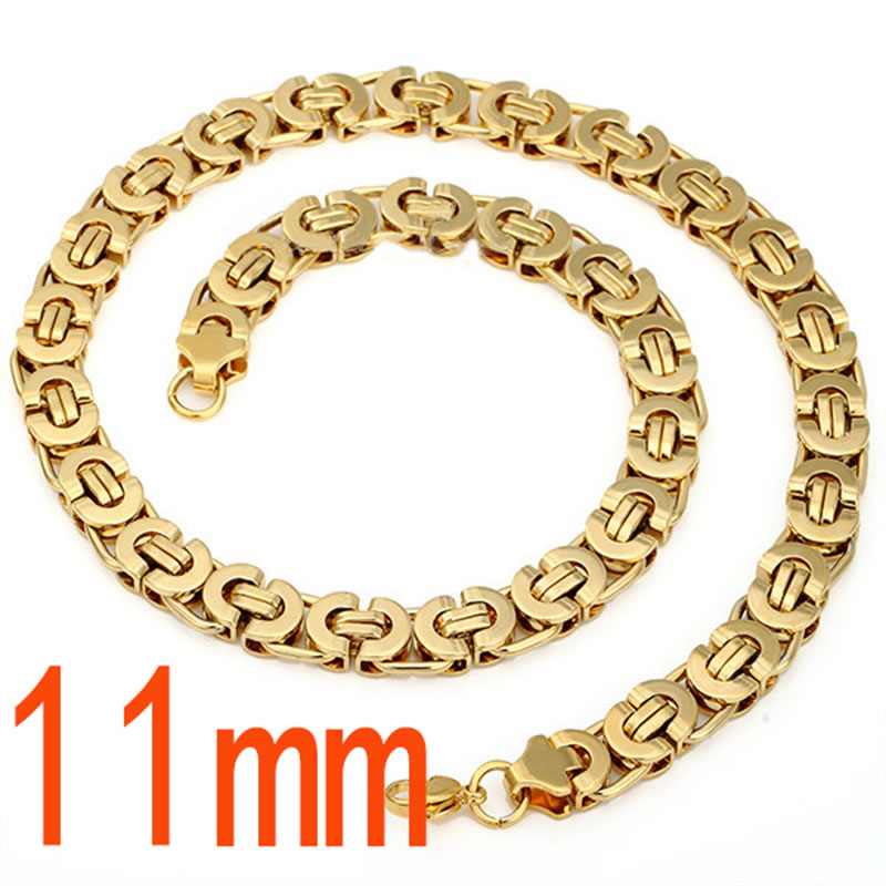 Fashion 11mm Gold - Length:40 Inches / 101cm Stainless Steel Geometric Chain Necklace