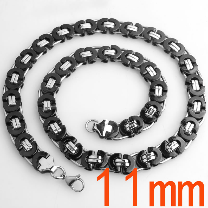 Fashion 11mm Black - Length:40 Inches / 101cm Stainless Steel Geometric Chain Necklace