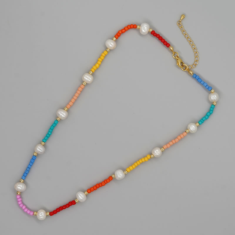Fashion Color Multicolored Rice Bead Beaded Pearl Necklace
