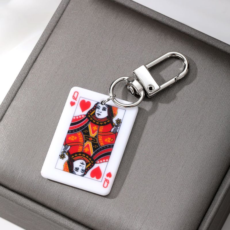 Fashion Heart Q Simulated Playing Card Keychain