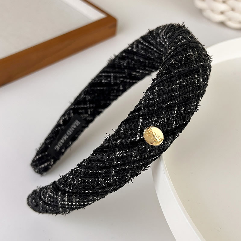 Fashion C Black Color Wool-knit Metal Standard Wide-brimmed Headband