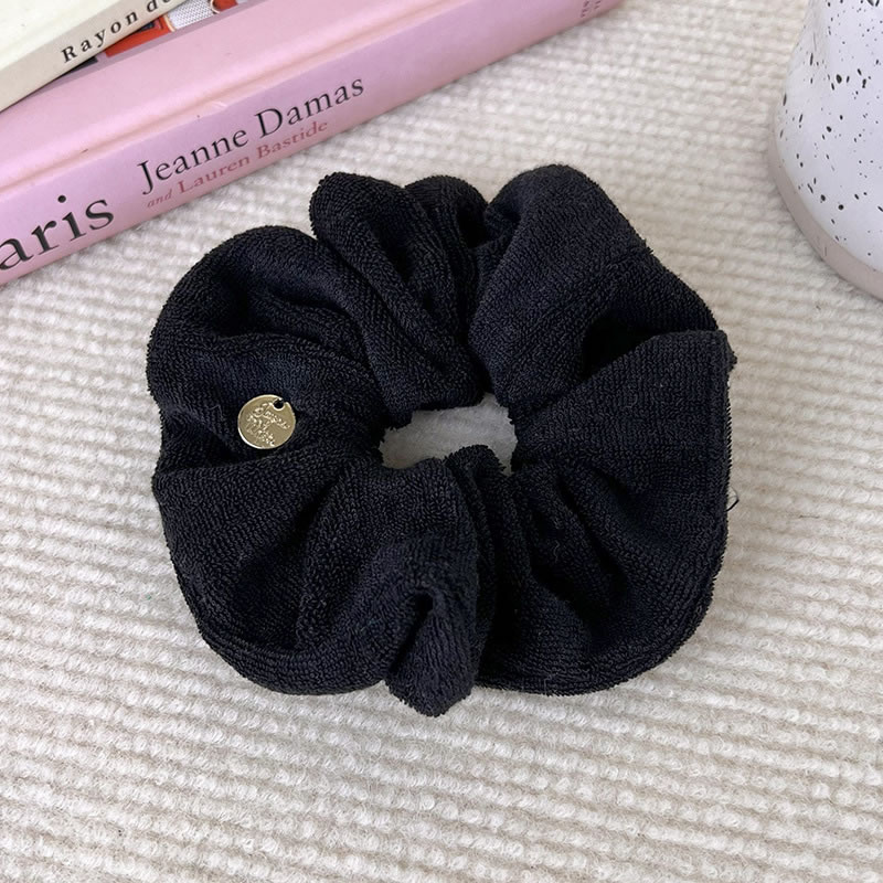 Fashion G Black Plush Pleated Scrunchie