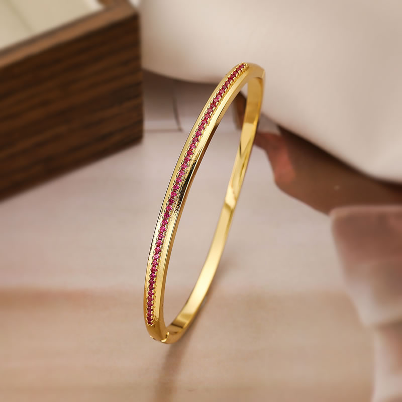 Fashion Rose Red Gold-plated Brass Geometric Bracelet With Zirconium Inlay