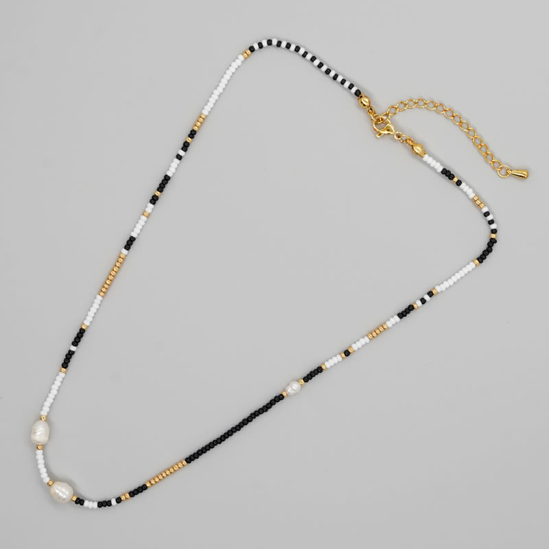 Fashion Gold Pearl And Rice Bead Beaded Necklace