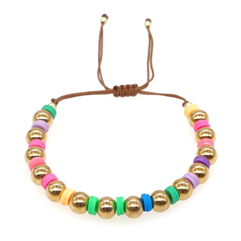 Fashion Gold Beaded Bracelet With Multicolored Clay Gold Beads