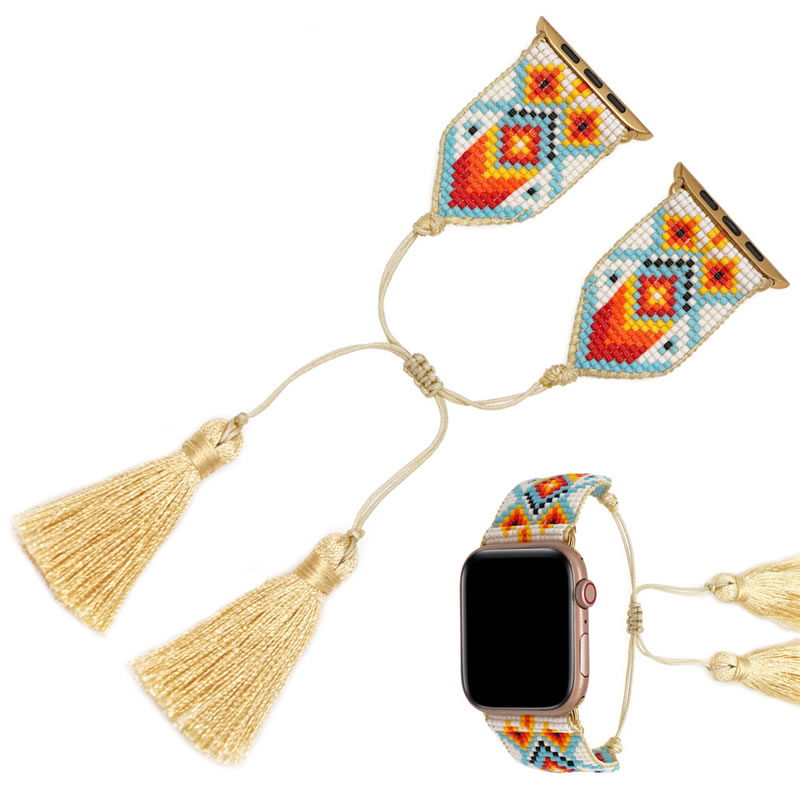 Fashion Color Bead Woven Geometric Tassel Watch Strap