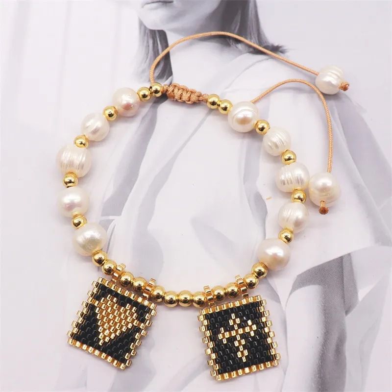 Fashion 4# Pearl Gold Bead Beads Rice Beads Woven Love Heart Cross Bracelet Set