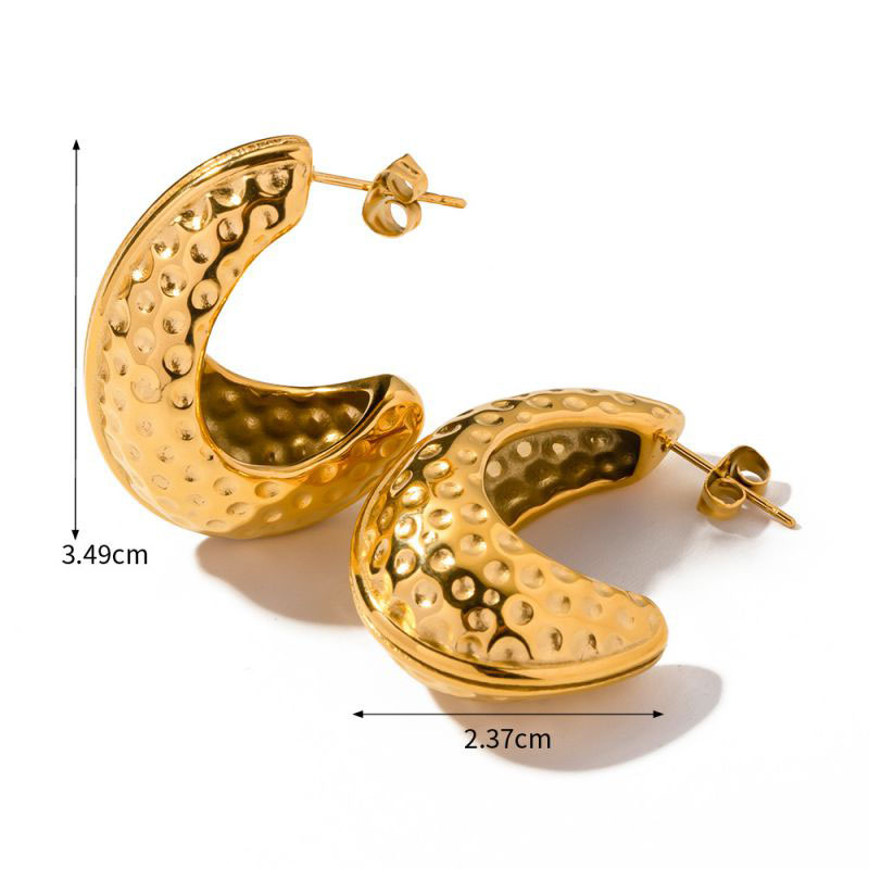 Fashion Gold Titanium Steel C-shaped Hammer Earrings