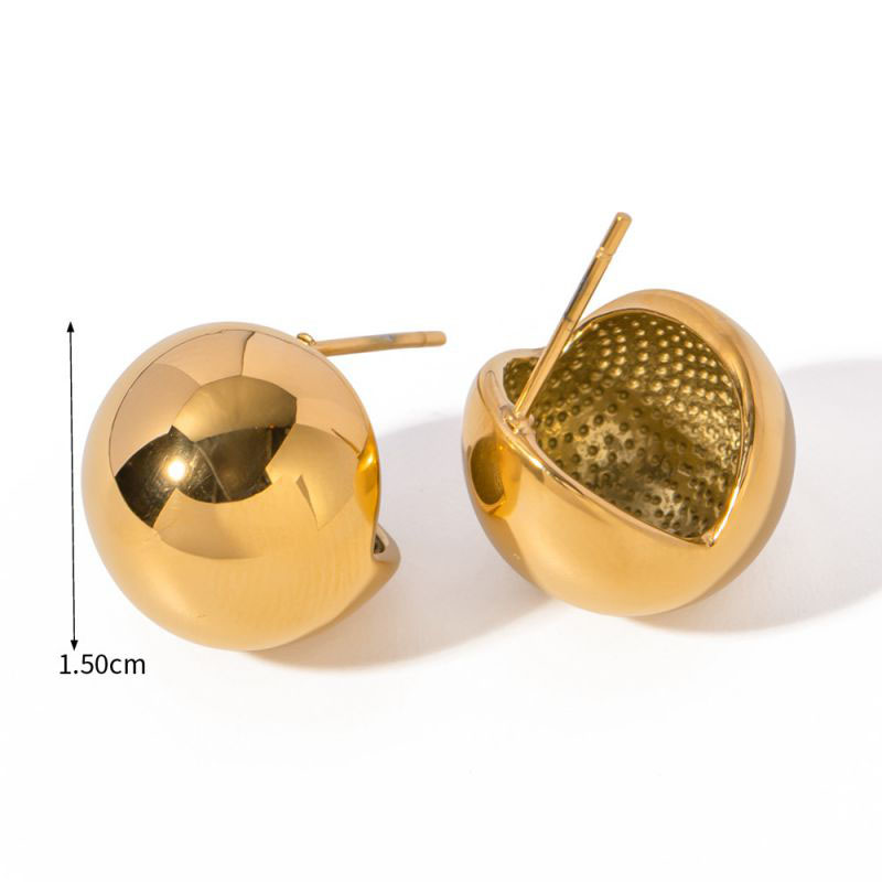 Fashion Gold Stainless Steel Ball Stud Earrings
