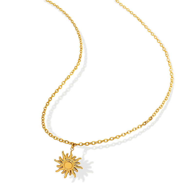 Fashion Gold Titanium Steel Sunflower Necklace