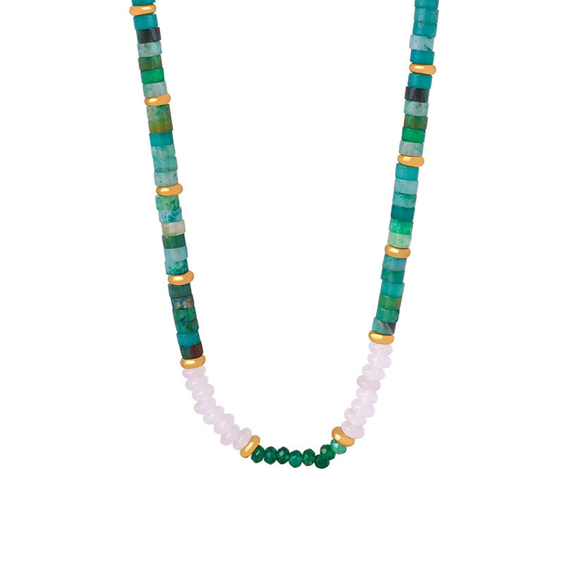 Fashion Green Jade Beaded Necklace-42+5cm Emerald Green White Jade Beaded Necklace