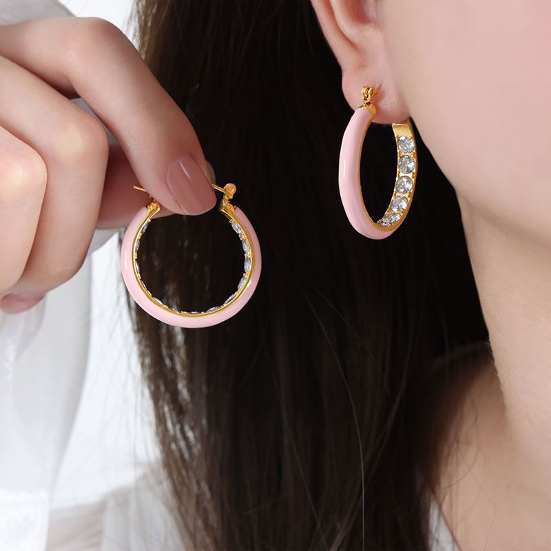 Fashion Weights Pastel Glaze Gold Earrings Titanium Oil Drip Round Earrings