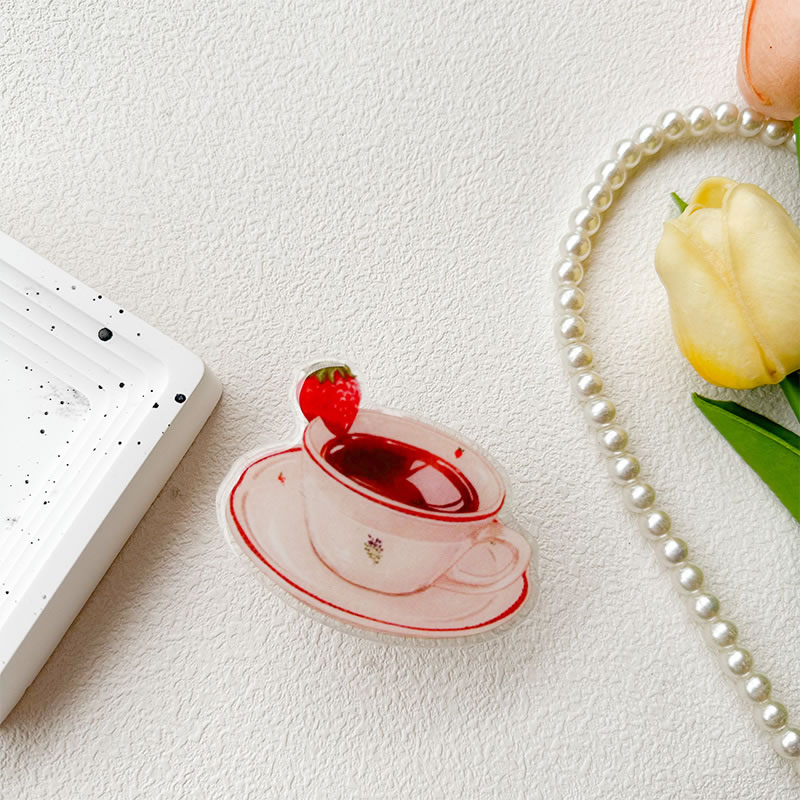 Fashion Strawberry Coffee Plastic Simulation Coffee Cake Mobile Phone Airbag Holder