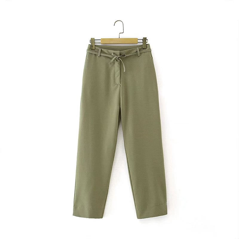 Fashion Dark Green Pants Cotton Lace-up Straight-leg Trousers