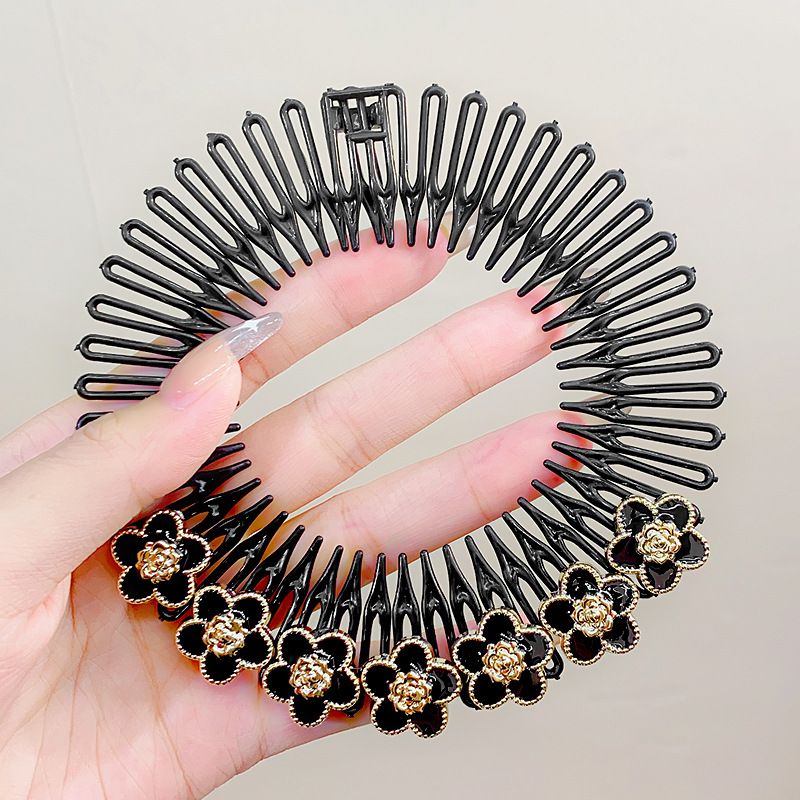 Fashion 4# Twin Flower Black Geometric Flower Invisible Hair Comb