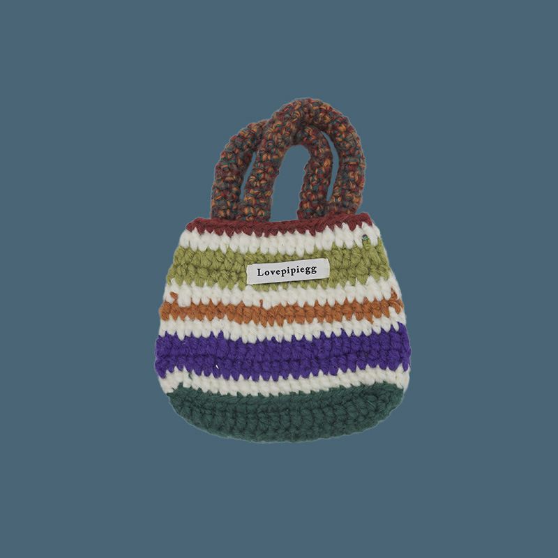 Fashion Color Striped Hat Bag-color Striped Small Bag Color Striped Knit Tote Handbag